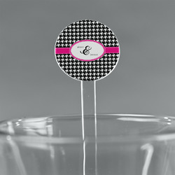 Houndstooth w/Pink Accent 7" Round Plastic Stir Sticks - Clear (Personalized)