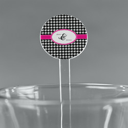 Houndstooth w/Pink Accent 5.5" Round Plastic Stir Sticks - Clear (Personalized)