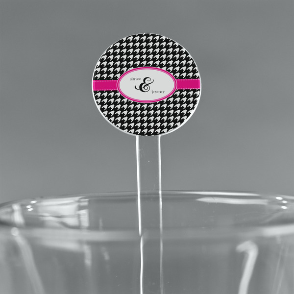 Custom Houndstooth w/Pink Accent 5.5" Round Plastic Stir Sticks - Clear (Personalized)