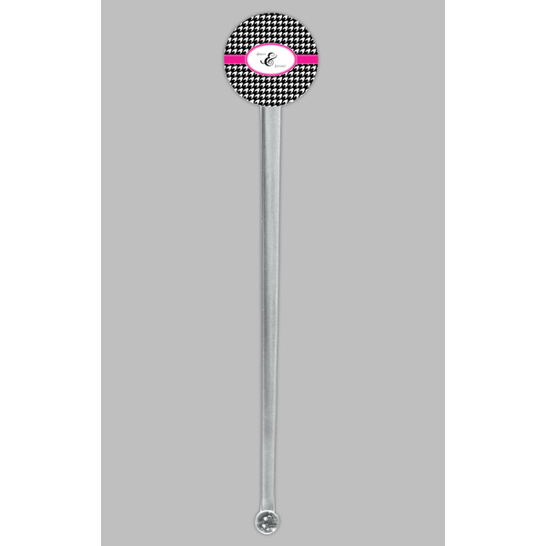 Houndstooth w/Pink Accent Clear Plastic 7" Stir Stick - Round - Single Stick