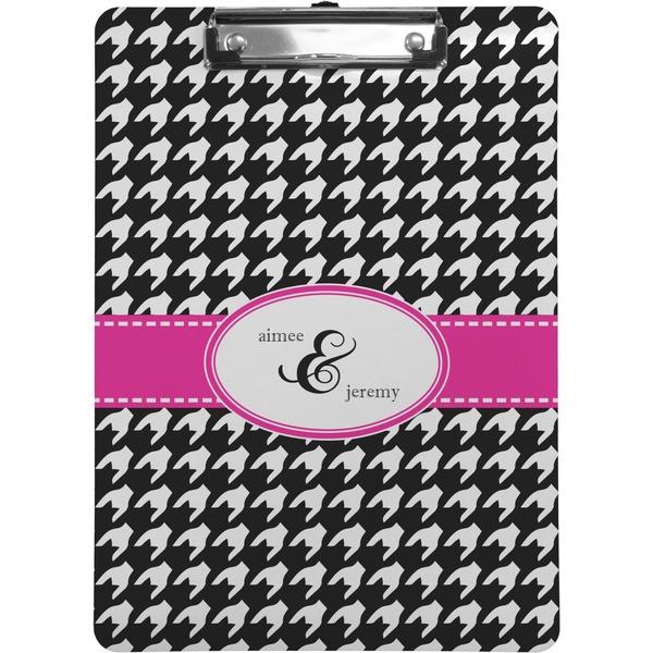 Custom Houndstooth w/Pink Accent Clipboard (Letter Size) (Personalized)