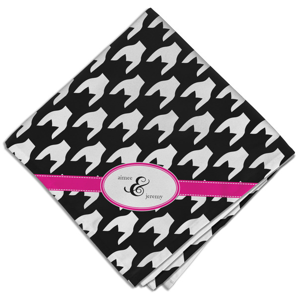 Custom Houndstooth w/Pink Accent Cloth Dinner Napkin - Single w/ Couple's Names