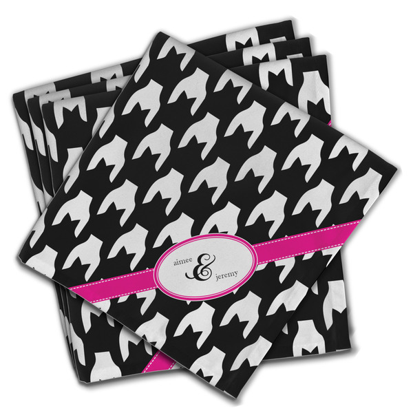 Custom Houndstooth w/Pink Accent Cloth Napkins (Set of 4) (Personalized)