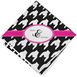 Houndstooth w/Pink Accent Cloth Cocktail Napkin - Single w/ Couple's Names