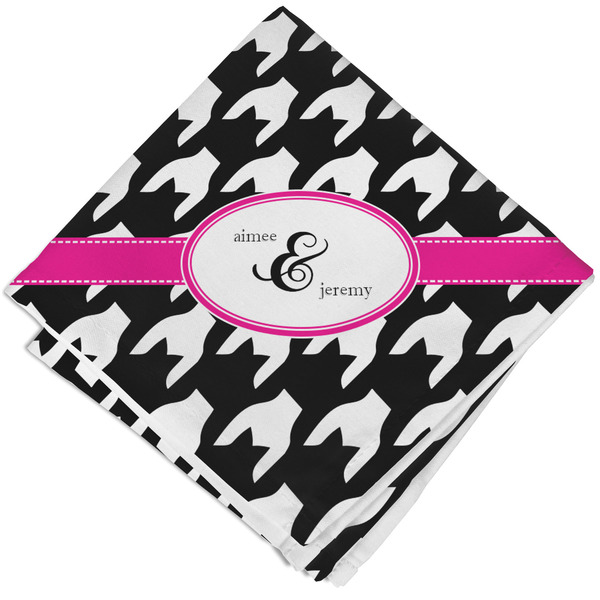 Custom Houndstooth w/Pink Accent Cloth Napkin w/ Couple's Names