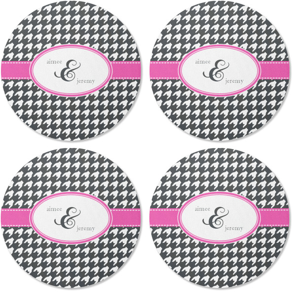 Houndstooth w/Pink Accent Coaster Round Rubber Back - Apvl