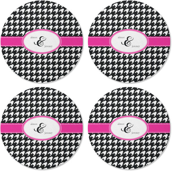 Houndstooth w/Pink Accent Coaster Round Rubber Back - Apvl