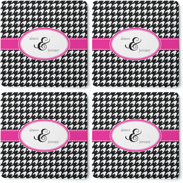 Houndstooth w/Pink Accent Coaster Rubber Back - Apvl