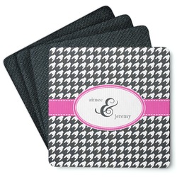 Houndstooth w/Pink Accent Square Rubber Backed Coasters - Set of 4 (Personalized)
