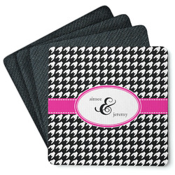 Houndstooth w/Pink Accent Square Rubber Backed Coasters - Set of 4 (Personalized)