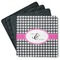Houndstooth w/Pink Accent Square Rubber Backed Coasters - Set of 4 (Personalized)