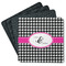 Houndstooth w/Pink Accent Square Rubber Backed Coasters - Set of 4 (Personalized)
