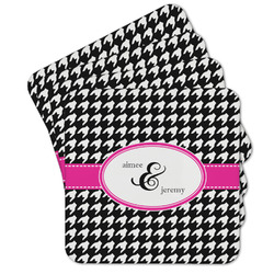 Houndstooth w/Pink Accent Cork Coaster - Set of 4 w/ Couple's Names