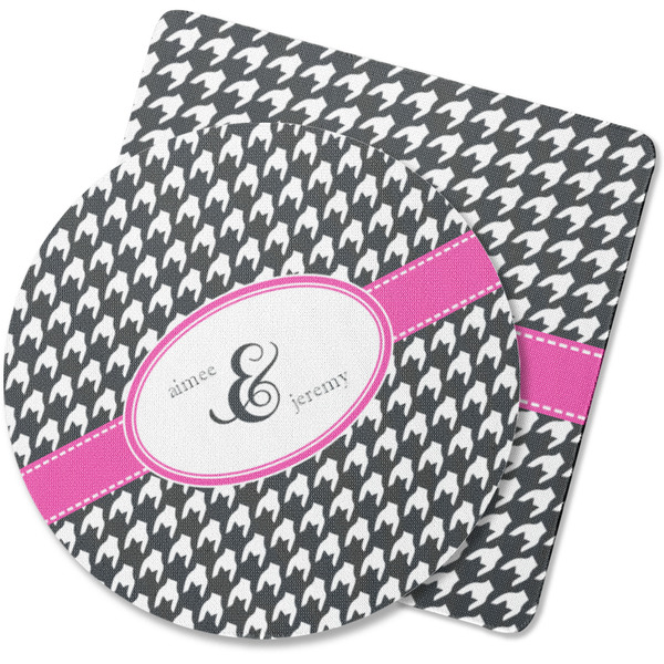 Custom Houndstooth w/Pink Accent Rubber Backed Coaster (Personalized)