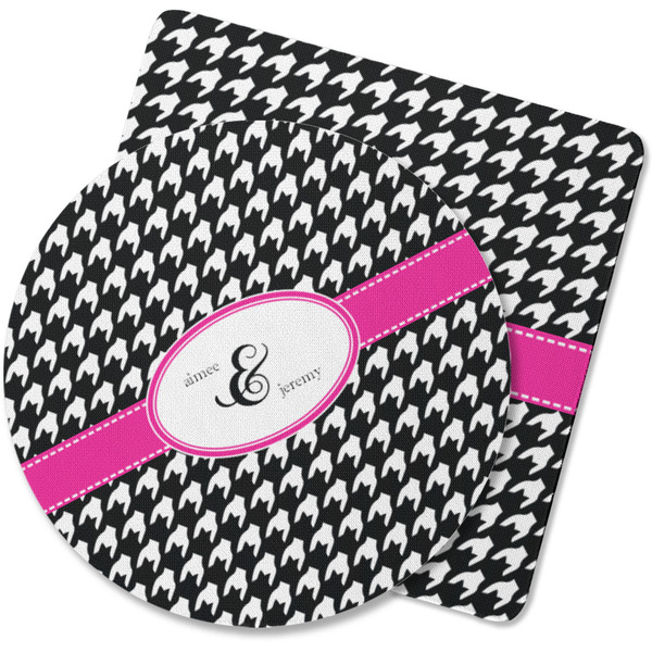 Custom Houndstooth w/Pink Accent Rubber Backed Coaster (Personalized)