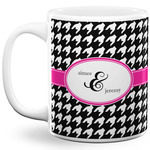 Houndstooth w/Pink Accent 11 Oz Coffee Mug - White (Personalized)