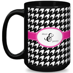 Houndstooth w/Pink Accent 15 Oz Coffee Mug - Black (Personalized)