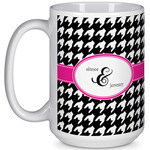 Houndstooth w/Pink Accent 15 Oz Coffee Mug - White (Personalized)
