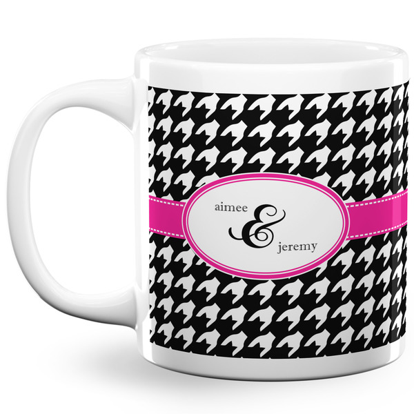 Custom Houndstooth w/Pink Accent 20 Oz Coffee Mug - White (Personalized)