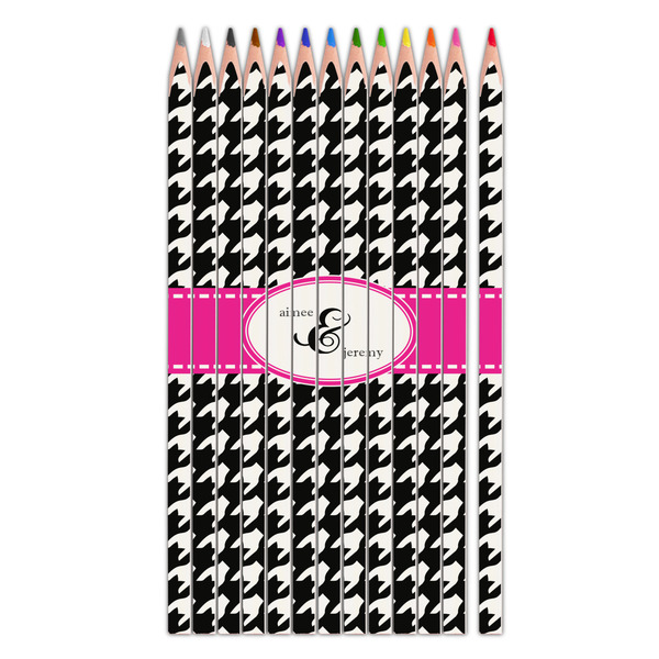 Custom Houndstooth w/Pink Accent Colored Pencils (Personalized)