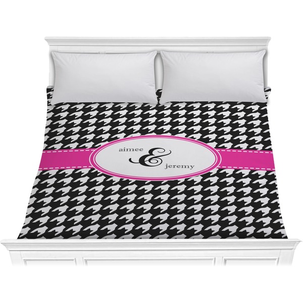 Custom Houndstooth w/Pink Accent Comforter - King (Personalized)