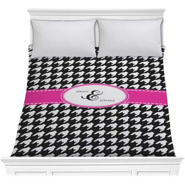 Custom Houndstooth w/Pink Accent Comforter - Full / Queen (Personalized)