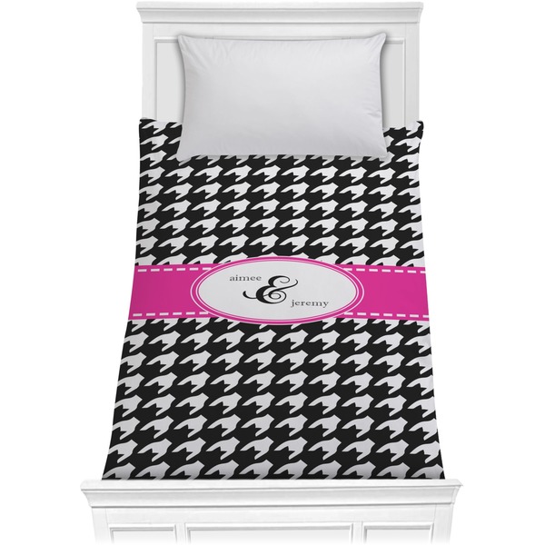 Custom Houndstooth w/Pink Accent Comforter - Twin (Personalized)