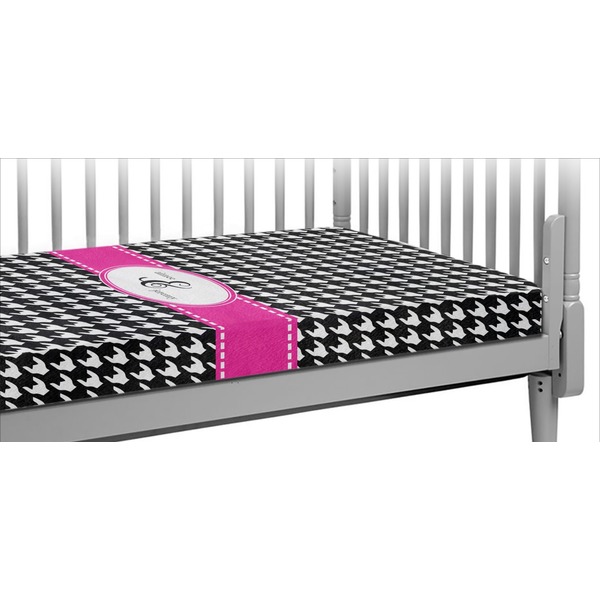Custom Houndstooth w/Pink Accent Crib Fitted Sheet (Personalized)