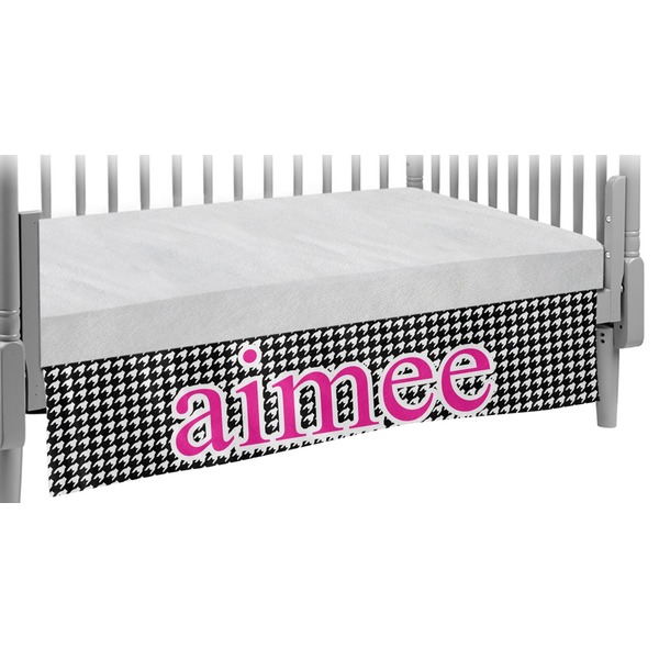 Custom Houndstooth w/Pink Accent Crib Skirt (Personalized)