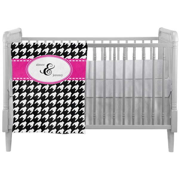 Custom Houndstooth w/Pink Accent Crib Comforter / Quilt (Personalized)
