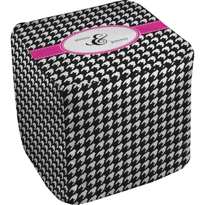 Houndstooth w/Pink Accent Cube Pouf Ottoman - 13" (Personalized)