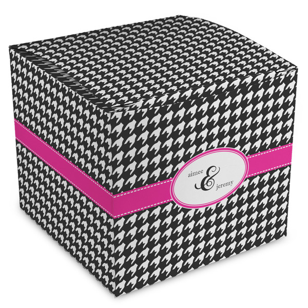 Custom Houndstooth w/Pink Accent Cube Favor Gift Boxes (Personalized)