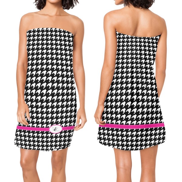 Houndstooth w/Pink Accent Custom Bath Wrap - Front & Back View