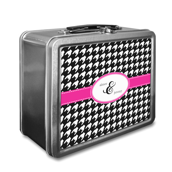 Custom Houndstooth w/Pink Accent Lunch Box (Personalized)