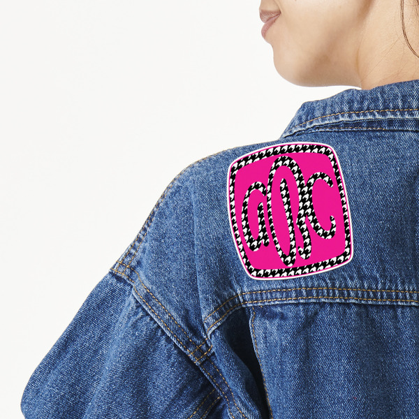 Custom Houndstooth w/Pink Accent Twill Iron On Patch - Custom Shape - Large (Personalized)