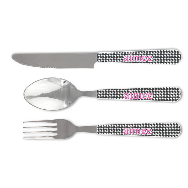 Custom Houndstooth w/Pink Accent Cutlery Set (Personalized)
