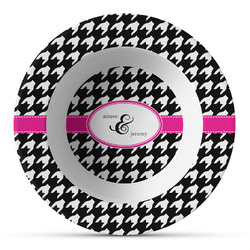 Houndstooth w/Pink Accent Plastic Bowl - Microwave Safe - Composite Polymer (Personalized)