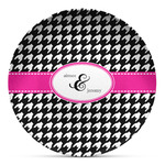 Houndstooth w/Pink Accent Microwave Safe Plastic Plate - Composite Polymer (Personalized)