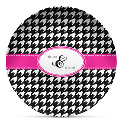 Houndstooth w/Pink Accent Microwave Safe Plastic Plate - Composite Polymer (Personalized)