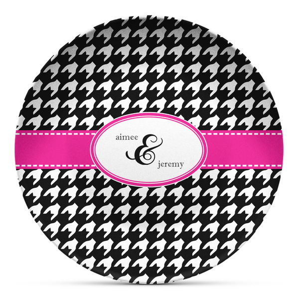 Custom Houndstooth w/Pink Accent Microwave Safe Plastic Plate - Composite Polymer (Personalized)