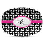 Houndstooth w/Pink Accent Plastic Platter - Microwave & Oven Safe Composite Polymer (Personalized)