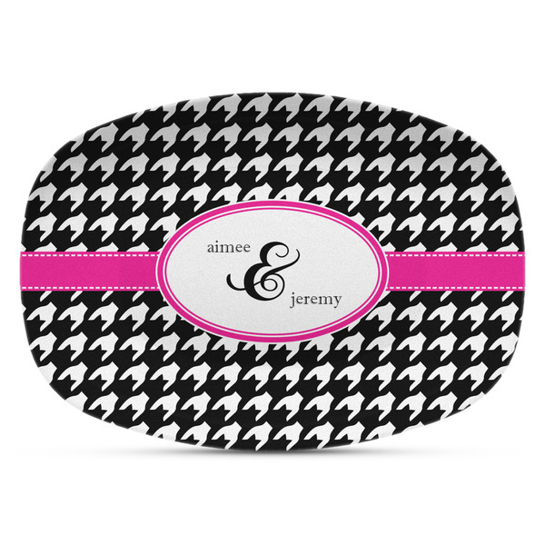 Custom Houndstooth w/Pink Accent Plastic Platter - Microwave & Oven Safe Composite Polymer (Personalized)