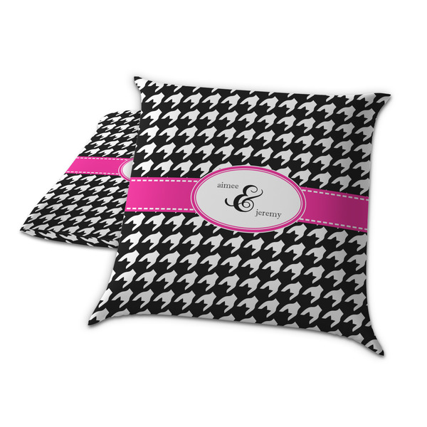 Houndstooth w/Pink Accent Decorative Pillow Case - TWO