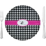 Houndstooth w/Pink Accent Glass Lunch / Dinner Plate 10" (Personalized)
