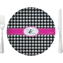 Houndstooth w/Pink Accent 10" Glass Lunch / Dinner Plates - Single or Set (Personalized)