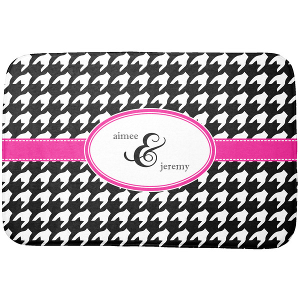 Custom Houndstooth w/Pink Accent Dish Drying Mat (Personalized)