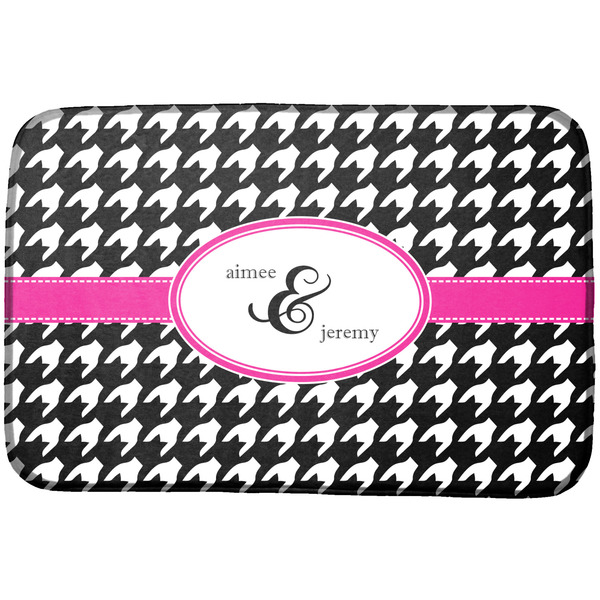 Custom Houndstooth w/Pink Accent Dish Drying Mat (Personalized)