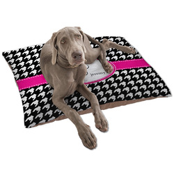 Houndstooth w/Pink Accent Dog Bed - Large w/ Couple's Names