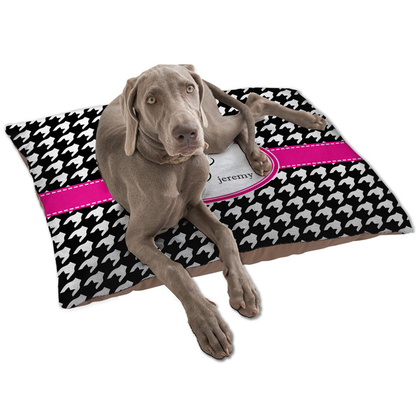Custom Houndstooth w/Pink Accent Dog Bed - Large w/ Couple's Names