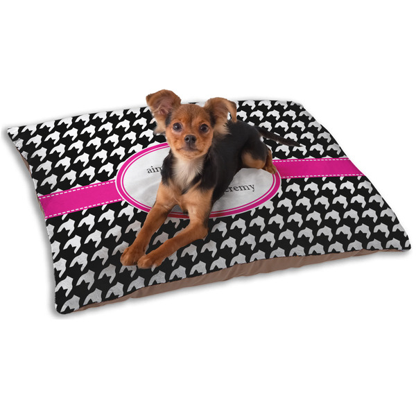 Custom Houndstooth w/Pink Accent Dog Bed - Small w/ Couple's Names